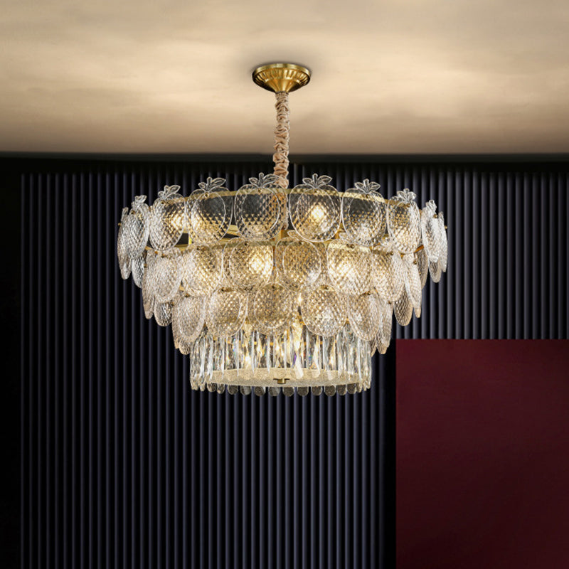 Apple Shaped Chandelier Light Simplicity Textured Glass Living Room Pendant Light Fixture in Gold Clearhalo 'Ceiling Lights' 'Chandeliers' 'Modern Chandeliers' 'Modern' Lighting' 2136675