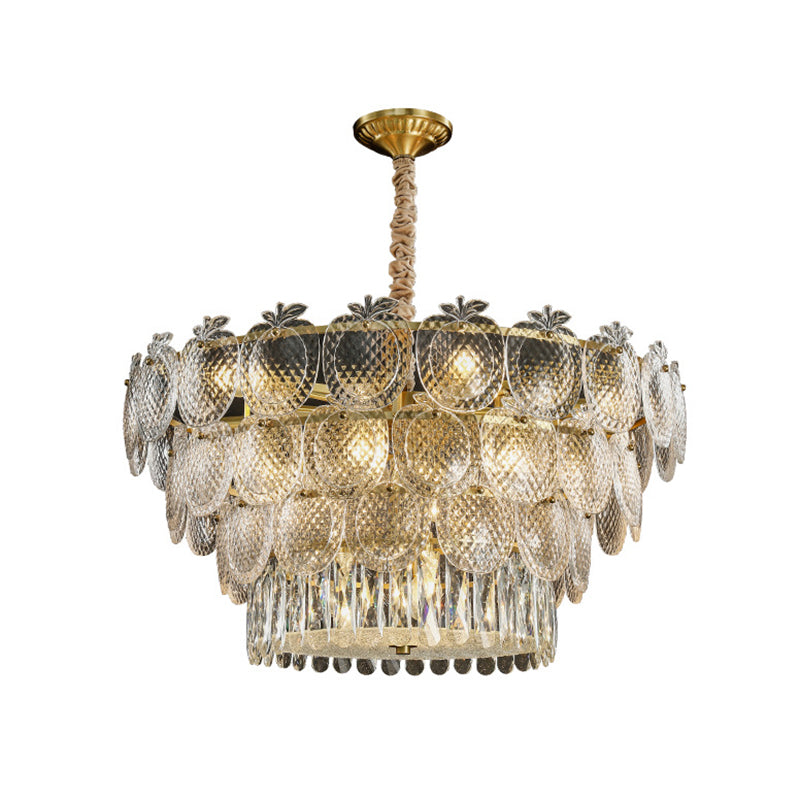 Apple Shaped Chandelier Light Simplicity Textured Glass Living Room Pendant Light Fixture in Gold Clearhalo 'Ceiling Lights' 'Chandeliers' 'Modern Chandeliers' 'Modern' Lighting' 2136676
