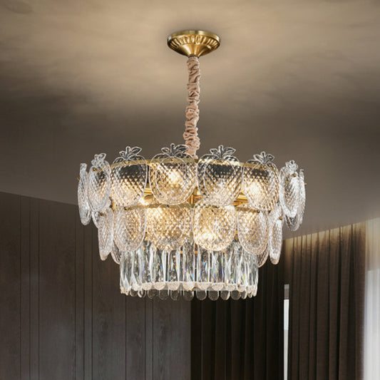 Apple Shaped Chandelier Light Simplicity Textured Glass Living Room Pendant Light Fixture in Gold 12 Gold Clearhalo 'Ceiling Lights' 'Chandeliers' 'Modern Chandeliers' 'Modern' Lighting' 2136677