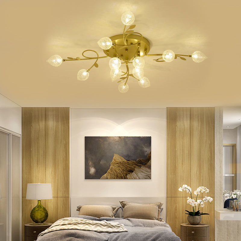 Branch Bubbled Glass Ceiling Lighting Contemporary 8/12/16/20 Lights Black/Gold Flush Mount Ceiling Fixture with Metal Arm Clearhalo 'Ceiling Lights' 'Chandeliers' 'Close To Ceiling Lights' 'Close to ceiling' 'Glass shade' 'Glass' 'Semi-flushmount' Lighting' 213668