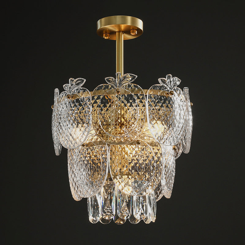 Apple Shaped Chandelier Light Simplicity Textured Glass Living Room Pendant Light Fixture in Gold 6 Gold Clearhalo 'Ceiling Lights' 'Chandeliers' 'Modern Chandeliers' 'Modern' Lighting' 2136680