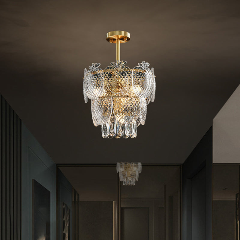 Apple Shaped Chandelier Light Simplicity Textured Glass Living Room Pendant Light Fixture in Gold 4 Gold Clearhalo 'Ceiling Lights' 'Chandeliers' 'Modern Chandeliers' 'Modern' Lighting' 2136681