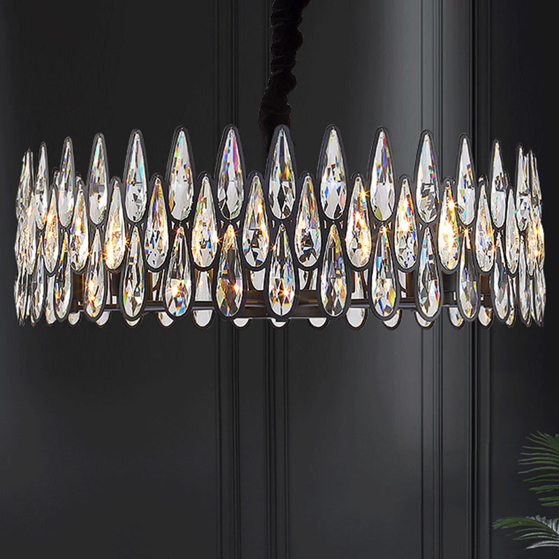 K9 Crystal Tear Drop Shaped Suspension Light Artistic Black Chandelier Light for Living Room Clearhalo 'Ceiling Lights' 'Chandeliers' 'Modern Chandeliers' 'Modern' Lighting' 2136683
