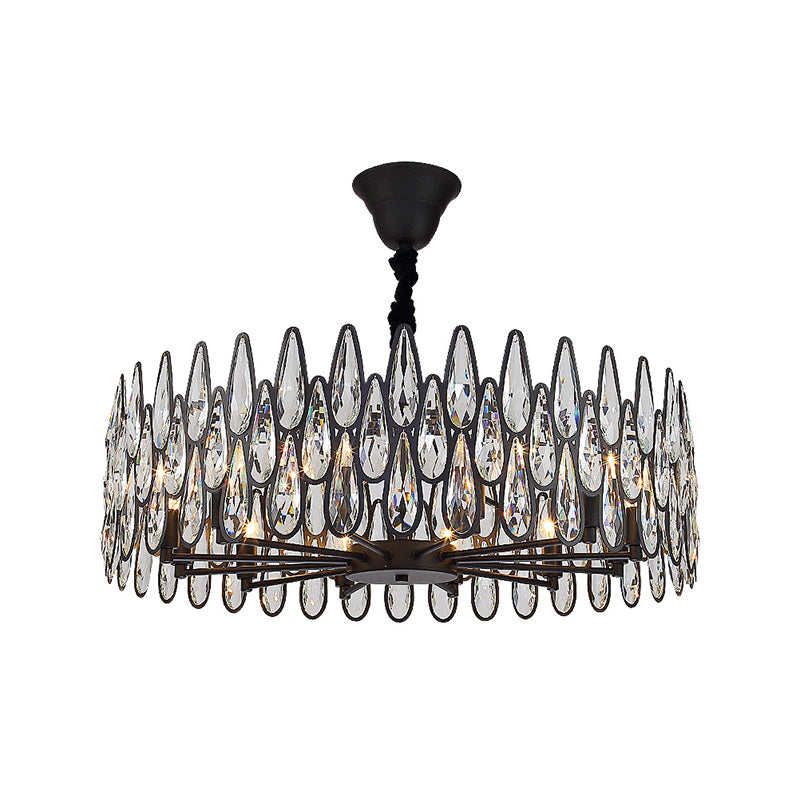 K9 Crystal Tear Drop Shaped Suspension Light Artistic Black Chandelier Light for Living Room Black Small Round Clearhalo 'Ceiling Lights' 'Chandeliers' 'Modern Chandeliers' 'Modern' Lighting' 2136687
