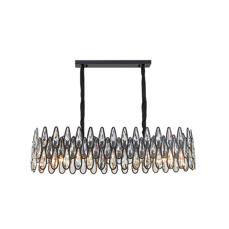 K9 Crystal Tear Drop Shaped Suspension Light Artistic Black Chandelier Light for Living Room Black Small Linear Clearhalo 'Ceiling Lights' 'Chandeliers' 'Modern Chandeliers' 'Modern' Lighting' 2136689
