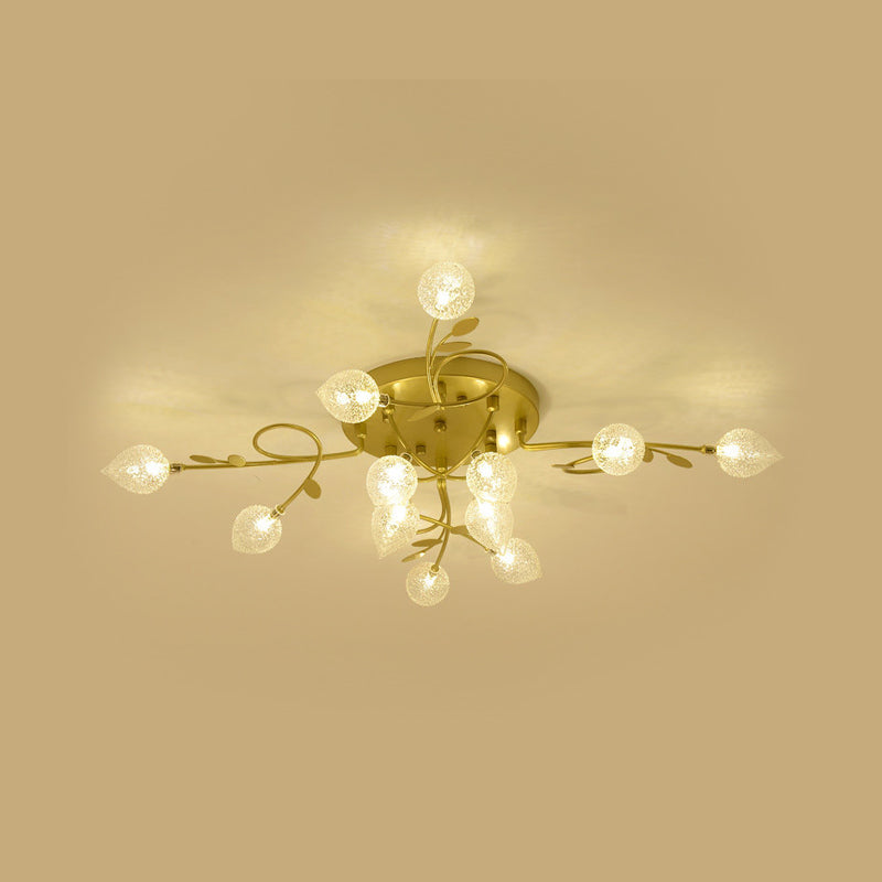 Branch Bubbled Glass Ceiling Lighting Contemporary 8/12/16/20 Lights Black/Gold Flush Mount Ceiling Fixture with Metal Arm Clearhalo 'Ceiling Lights' 'Chandeliers' 'Close To Ceiling Lights' 'Close to ceiling' 'Glass shade' 'Glass' 'Semi-flushmount' Lighting' 213669