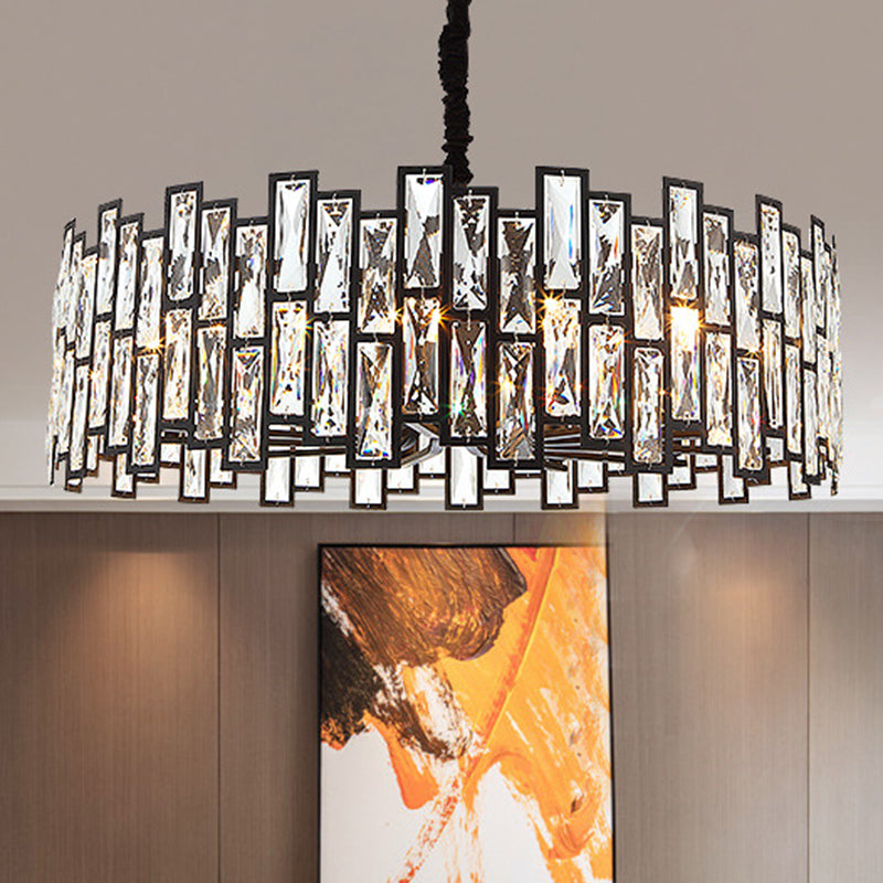 Drum Shaped Beveled Crystal Chandelier Lighting Minimalist Black Pendant Light for Living Room Clearhalo 'Ceiling Lights' 'Chandeliers' 'Modern Chandeliers' 'Modern' Lighting' 2136693