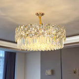 Layered Chandelier Pendant Light Post-Modern Clear K9 Crystal Gold Hanging Light for Dining Room Clearhalo 'Ceiling Lights' 'Chandeliers' 'Modern Chandeliers' 'Modern' Lighting' 2136708
