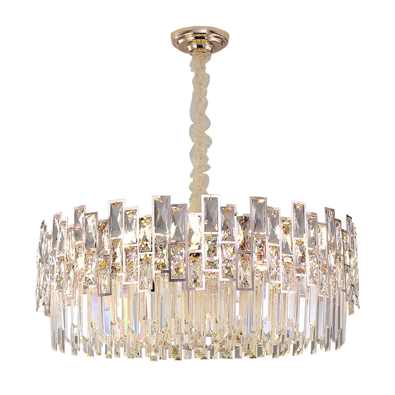 Layered Chandelier Pendant Light Post-Modern Clear K9 Crystal Gold Hanging Light for Dining Room Clearhalo 'Ceiling Lights' 'Chandeliers' 'Modern Chandeliers' 'Modern' Lighting' 2136709
