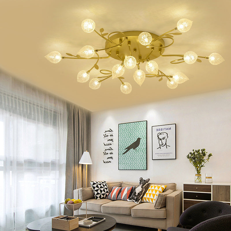 Branch Bubbled Glass Ceiling Lighting Contemporary 8/12/16/20 Lights Black/Gold Flush Mount Ceiling Fixture with Metal Arm Clearhalo 'Ceiling Lights' 'Chandeliers' 'Close To Ceiling Lights' 'Close to ceiling' 'Glass shade' 'Glass' 'Semi-flushmount' Lighting' 213671