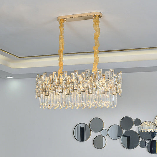 Layered Chandelier Pendant Light Post-Modern Clear K9 Crystal Gold Hanging Light for Dining Room Gold Linear Clearhalo 'Ceiling Lights' 'Chandeliers' 'Modern Chandeliers' 'Modern' Lighting' 2136712