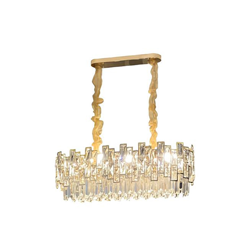 Layered Chandelier Pendant Light Post-Modern Clear K9 Crystal Gold Hanging Light for Dining Room Clearhalo 'Ceiling Lights' 'Chandeliers' 'Modern Chandeliers' 'Modern' Lighting' 2136713