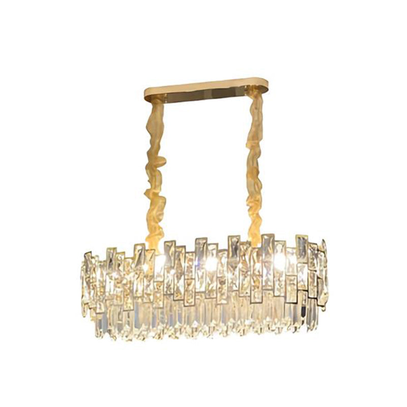 Layered Chandelier Pendant Light Post-Modern Clear K9 Crystal Gold Hanging Light for Dining Room Clearhalo 'Ceiling Lights' 'Chandeliers' 'Modern Chandeliers' 'Modern' Lighting' 2136714