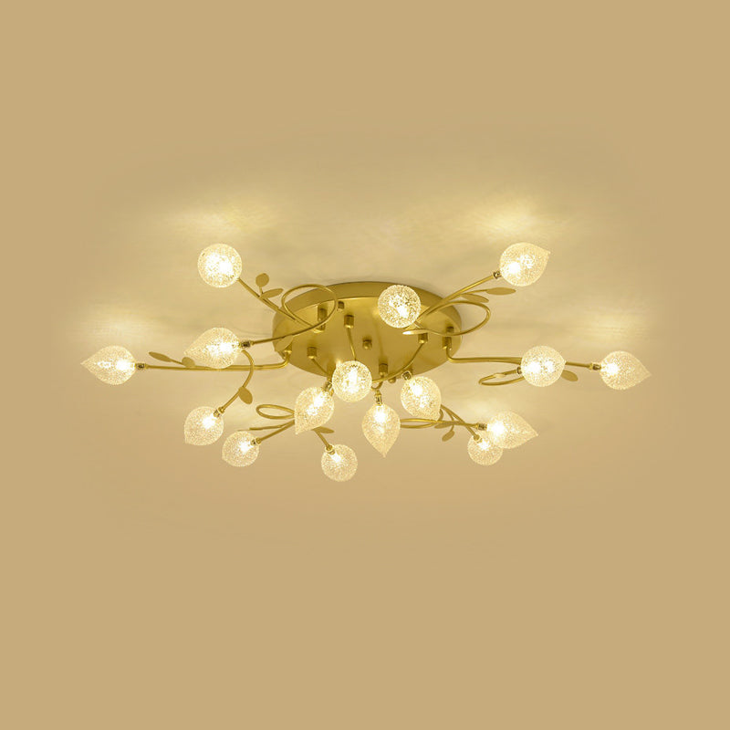Branch Bubbled Glass Ceiling Lighting Contemporary 8/12/16/20 Lights Black/Gold Flush Mount Ceiling Fixture with Metal Arm Clearhalo 'Ceiling Lights' 'Chandeliers' 'Close To Ceiling Lights' 'Close to ceiling' 'Glass shade' 'Glass' 'Semi-flushmount' Lighting' 213672