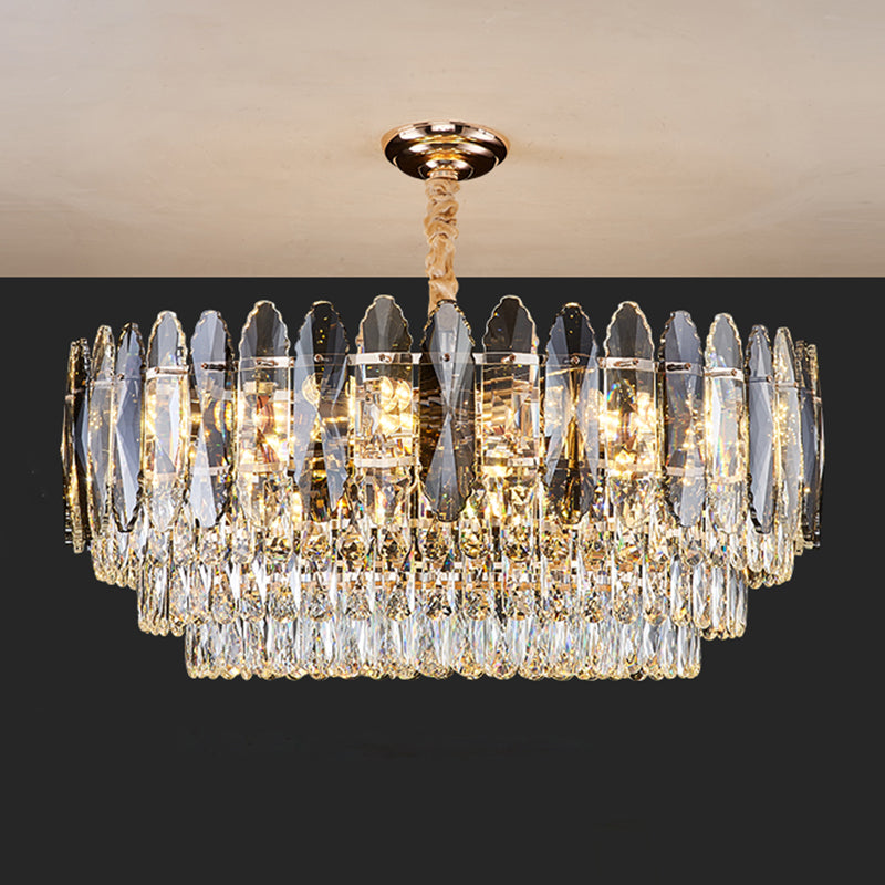 Artistic Tiered Chandelier Lighting Minimalist Clear K9 Crystal Living Room Pendant Light in Gold 21 Gold Clearhalo 'Ceiling Lights' 'Chandeliers' 'Modern Chandeliers' 'Modern' Lighting' 2136723