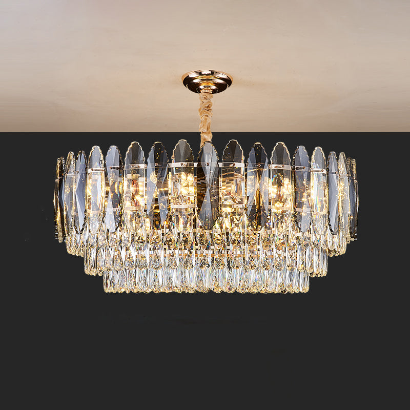 Artistic Tiered Chandelier Lighting Minimalist Clear K9 Crystal Living Room Pendant Light in Gold Clearhalo 'Ceiling Lights' 'Chandeliers' 'Modern Chandeliers' 'Modern' Lighting' 2136724
