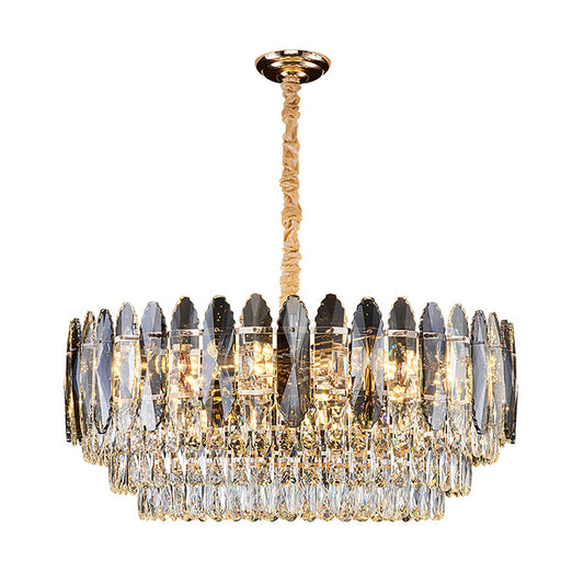Artistic Tiered Chandelier Lighting Minimalist Clear K9 Crystal Living Room Pendant Light in Gold Clearhalo 'Ceiling Lights' 'Chandeliers' 'Modern Chandeliers' 'Modern' Lighting' 2136725