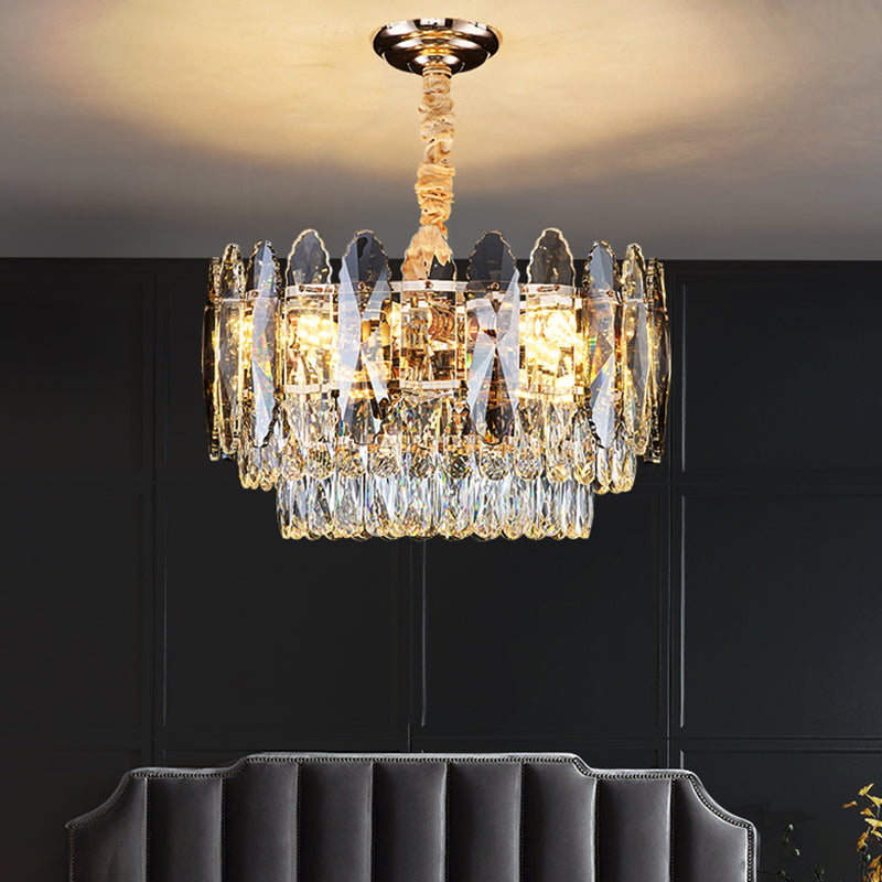 Artistic Tiered Chandelier Lighting Minimalist Clear K9 Crystal Living Room Pendant Light in Gold 11 Gold Clearhalo 'Ceiling Lights' 'Chandeliers' 'Modern Chandeliers' 'Modern' Lighting' 2136727
