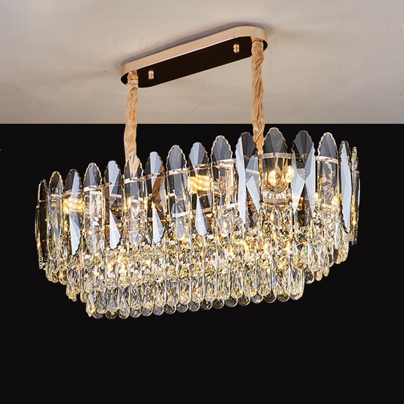 Artistic Tiered Chandelier Lighting Minimalist Clear K9 Crystal Living Room Pendant Light in Gold 10 Gold Clearhalo 'Ceiling Lights' 'Chandeliers' 'Modern Chandeliers' 'Modern' Lighting' 2136728