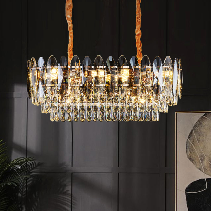 Artistic Tiered Chandelier Lighting Minimalist Clear K9 Crystal Living Room Pendant Light in Gold Clearhalo 'Ceiling Lights' 'Chandeliers' 'Modern Chandeliers' 'Modern' Lighting' 2136729