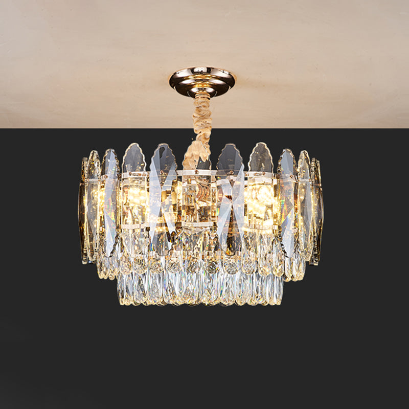 Artistic Tiered Chandelier Lighting Minimalist Clear K9 Crystal Living Room Pendant Light in Gold 8 Gold Clearhalo 'Ceiling Lights' 'Chandeliers' 'Modern Chandeliers' 'Modern' Lighting' 2136730