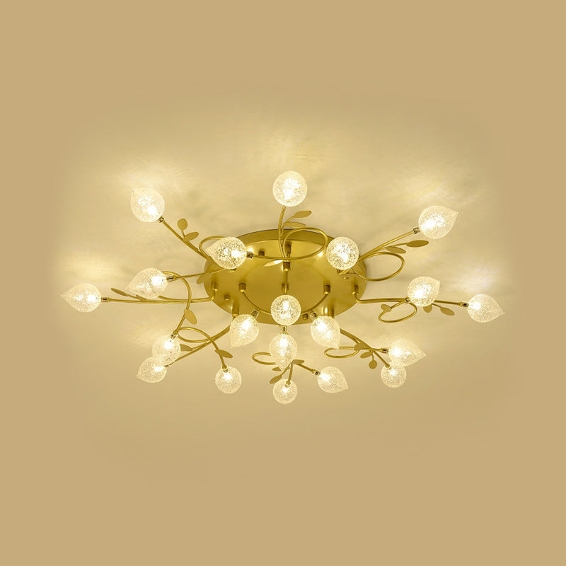 Branch Bubbled Glass Ceiling Lighting Contemporary 8/12/16/20 Lights Black/Gold Flush Mount Ceiling Fixture with Metal Arm Clearhalo 'Ceiling Lights' 'Chandeliers' 'Close To Ceiling Lights' 'Close to ceiling' 'Glass shade' 'Glass' 'Semi-flushmount' Lighting' 213675