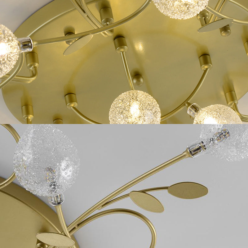 Branch Bubbled Glass Ceiling Lighting Contemporary 8/12/16/20 Lights Black/Gold Flush Mount Ceiling Fixture with Metal Arm Clearhalo 'Ceiling Lights' 'Chandeliers' 'Close To Ceiling Lights' 'Close to ceiling' 'Glass shade' 'Glass' 'Semi-flushmount' Lighting' 213676