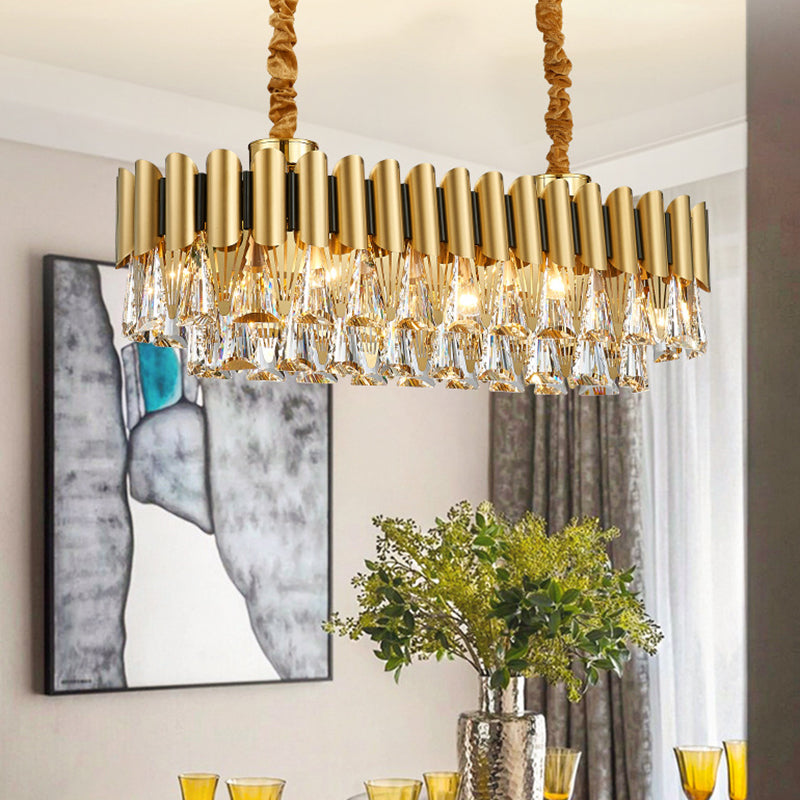 Tiered Chandelier Lighting Minimalist Tri-Prism Crystal Living Room Pendant Light in Gold 10 Gold Clearhalo 'Ceiling Lights' 'Chandeliers' 'Modern Chandeliers' 'Modern' Lighting' 2136762