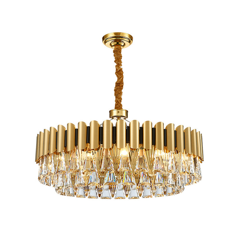 Tiered Chandelier Lighting Minimalist Tri-Prism Crystal Living Room Pendant Light in Gold 12 Gold Clearhalo 'Ceiling Lights' 'Chandeliers' 'Modern Chandeliers' 'Modern' Lighting' 2136767