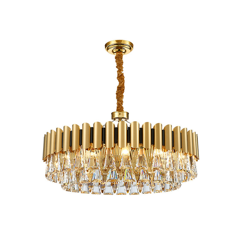 Tiered Chandelier Lighting Minimalist Tri-Prism Crystal Living Room Pendant Light in Gold 8 Gold Clearhalo 'Ceiling Lights' 'Chandeliers' 'Modern Chandeliers' 'Modern' Lighting' 2136768