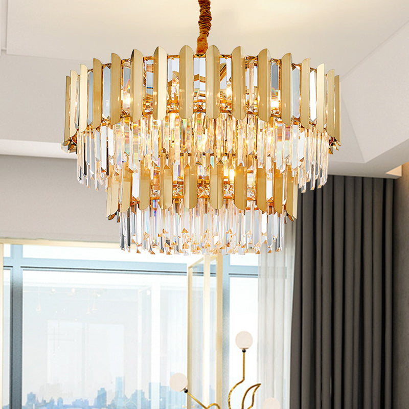 Prismatic Crystal Drum Shaped Ceiling Lighting Postmodern Gold Chandelier Light Fixture Clearhalo 'Ceiling Lights' 'Chandeliers' 'Modern Chandeliers' 'Modern' Lighting' 2136769