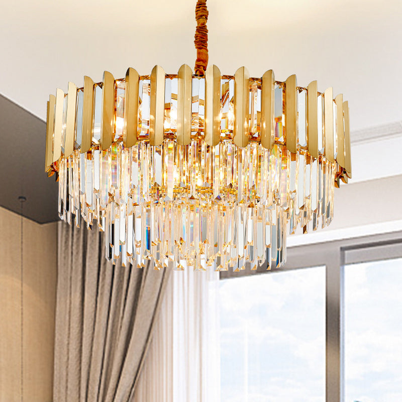Prismatic Crystal Drum Shaped Ceiling Lighting Postmodern Gold Chandelier Light Fixture Clearhalo 'Ceiling Lights' 'Chandeliers' 'Modern Chandeliers' 'Modern' Lighting' 2136772