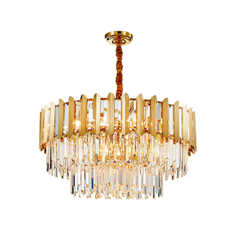 Prismatic Crystal Drum Shaped Ceiling Lighting Postmodern Gold Chandelier Light Fixture Gold 1 Tier 39.5" Clearhalo 'Ceiling Lights' 'Chandeliers' 'Modern Chandeliers' 'Modern' Lighting' 2136773