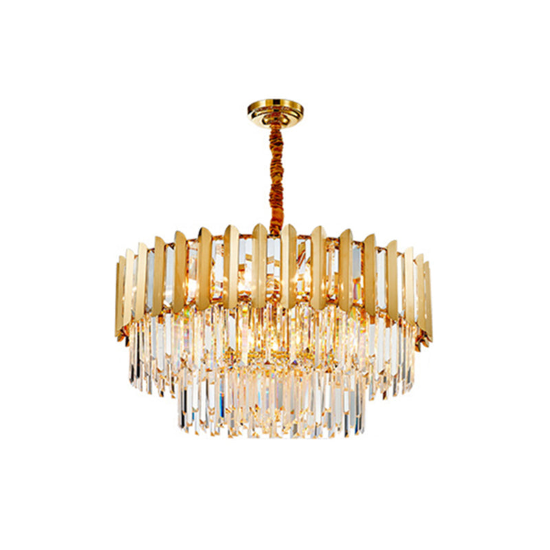 Prismatic Crystal Drum Shaped Ceiling Lighting Postmodern Gold Chandelier Light Fixture Gold 1 Tier 31.5" Clearhalo 'Ceiling Lights' 'Chandeliers' 'Modern Chandeliers' 'Modern' Lighting' 2136774