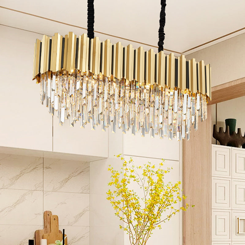 Round Shaped Tri-Prism Crystal Chandelier Pendant Light Post-Modern Gold Hanging Light 10 Gold Clearhalo 'Ceiling Lights' 'Chandeliers' 'Modern Chandeliers' 'Modern' Lighting' 2136775