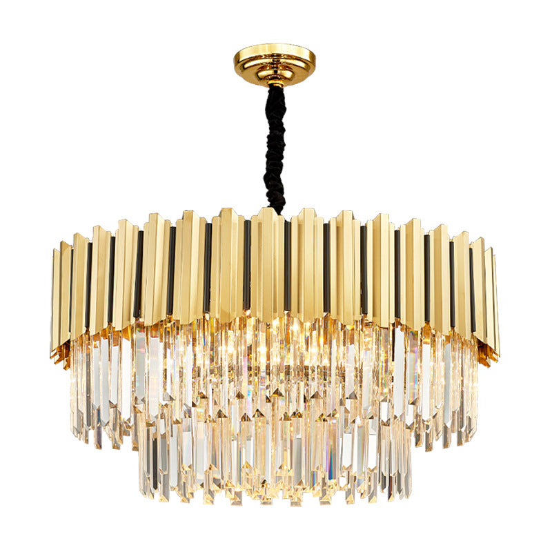 Round Shaped Tri-Prism Crystal Chandelier Pendant Light Post-Modern Gold Hanging Light Clearhalo 'Ceiling Lights' 'Chandeliers' 'Modern Chandeliers' 'Modern' Lighting' 2136779