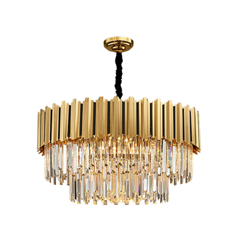 Round Shaped Tri-Prism Crystal Chandelier Pendant Light Post-Modern Gold Hanging Light Clearhalo 'Ceiling Lights' 'Chandeliers' 'Modern Chandeliers' 'Modern' Lighting' 2136780