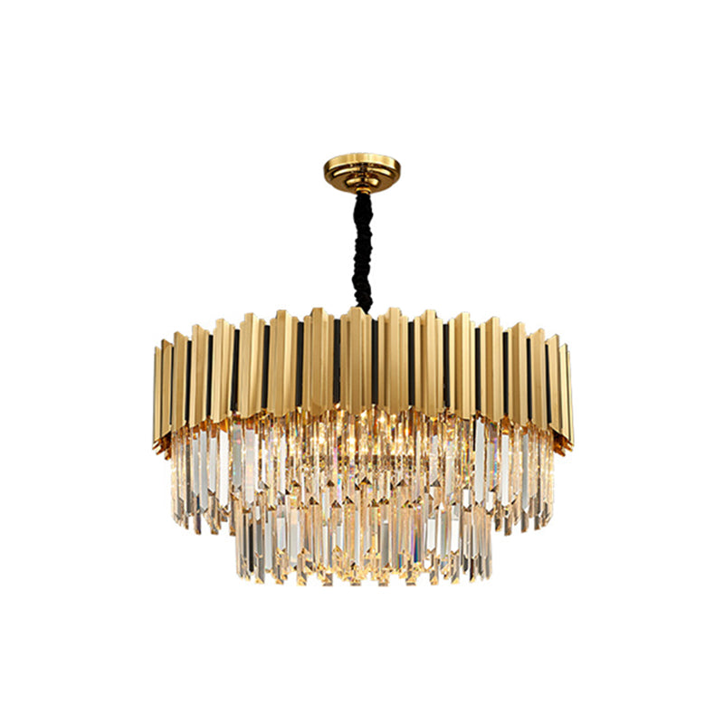 Round Shaped Tri-Prism Crystal Chandelier Pendant Light Post-Modern Gold Hanging Light 19 Gold Clearhalo 'Ceiling Lights' 'Chandeliers' 'Modern Chandeliers' 'Modern' Lighting' 2136781