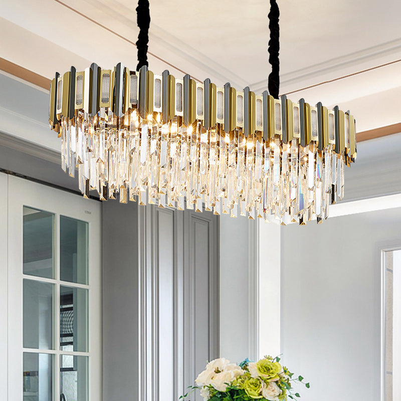 Gold Multi-Tiered Chandelier Light Simplicity Clear Crystal Pendant Light Fixture for Living Room 10 Gold Clearhalo 'Ceiling Lights' 'Chandeliers' 'Modern Chandeliers' 'Modern' Lighting' 2136783