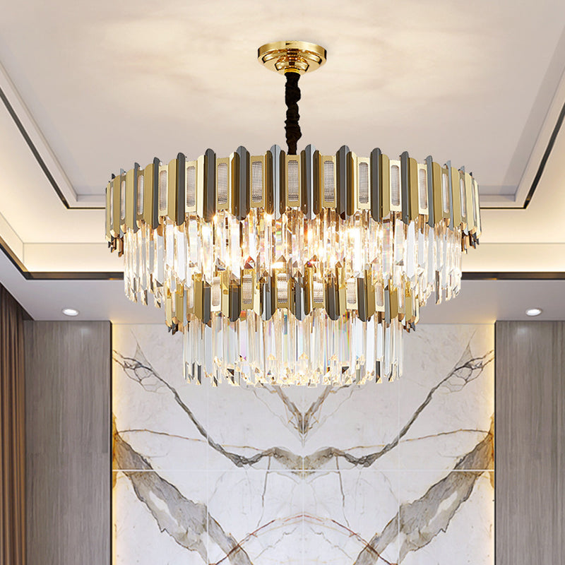 Gold Multi-Tiered Chandelier Light Simplicity Clear Crystal Pendant Light Fixture for Living Room 24 Gold Clearhalo 'Ceiling Lights' 'Chandeliers' 'Modern Chandeliers' 'Modern' Lighting' 2136785