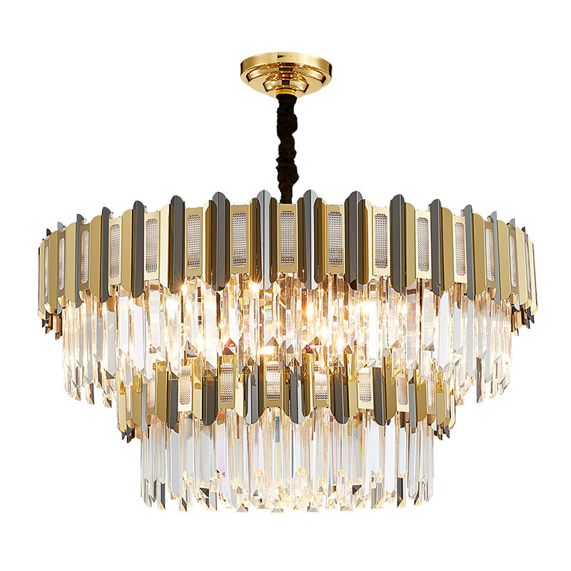 Gold Multi-Tiered Chandelier Light Simplicity Clear Crystal Pendant Light Fixture for Living Room Clearhalo 'Ceiling Lights' 'Chandeliers' 'Modern Chandeliers' 'Modern' Lighting' 2136786