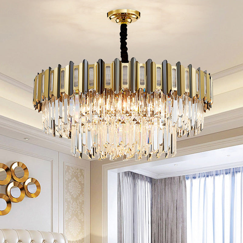 Gold Multi-Tiered Chandelier Light Simplicity Clear Crystal Pendant Light Fixture for Living Room 21 Gold Clearhalo 'Ceiling Lights' 'Chandeliers' 'Modern Chandeliers' 'Modern' Lighting' 2136787