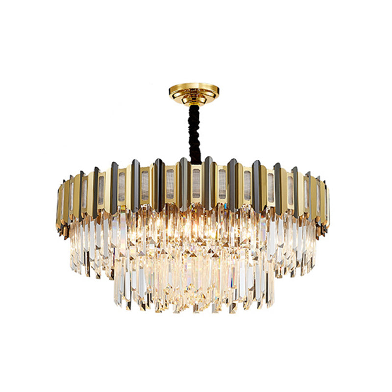 Gold Multi-Tiered Chandelier Light Simplicity Clear Crystal Pendant Light Fixture for Living Room Clearhalo 'Ceiling Lights' 'Chandeliers' 'Modern Chandeliers' 'Modern' Lighting' 2136788