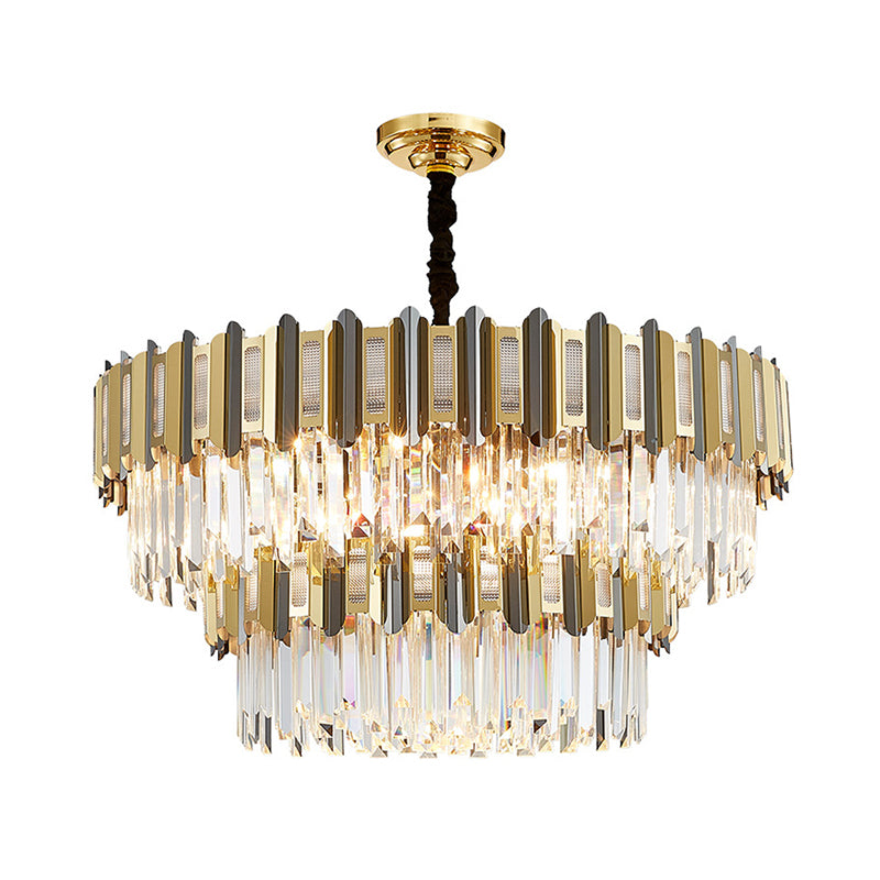 Gold Multi-Tiered Chandelier Light Simplicity Clear Crystal Pendant Light Fixture for Living Room 18 Gold Clearhalo 'Ceiling Lights' 'Chandeliers' 'Modern Chandeliers' 'Modern' Lighting' 2136789
