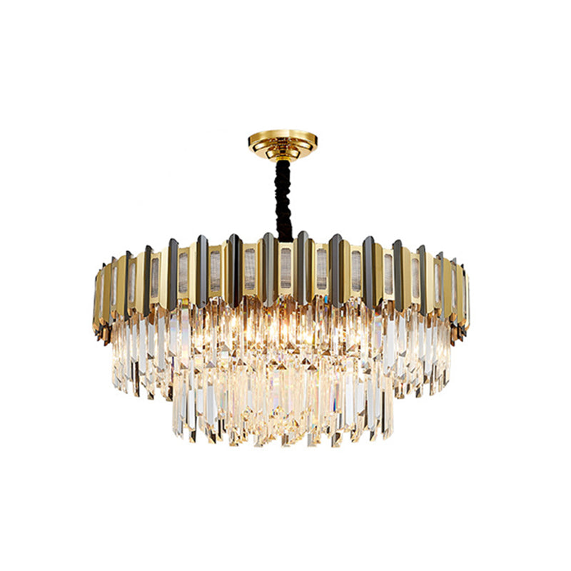 Gold Multi-Tiered Chandelier Light Simplicity Clear Crystal Pendant Light Fixture for Living Room 15 Gold Clearhalo 'Ceiling Lights' 'Chandeliers' 'Modern Chandeliers' 'Modern' Lighting' 2136790