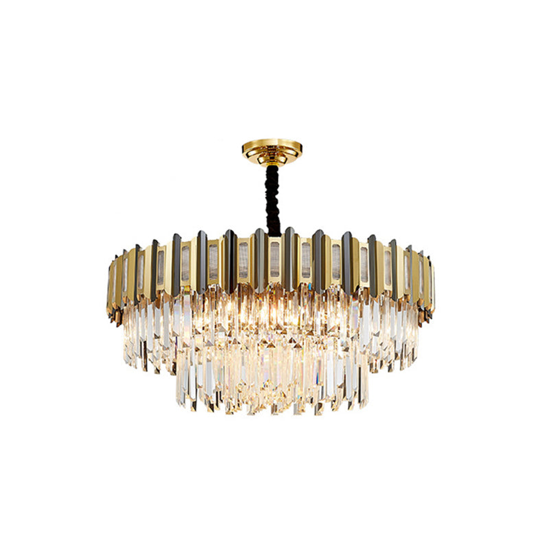 Gold Multi-Tiered Chandelier Light Simplicity Clear Crystal Pendant Light Fixture for Living Room 9 Gold Clearhalo 'Ceiling Lights' 'Chandeliers' 'Modern Chandeliers' 'Modern' Lighting' 2136791