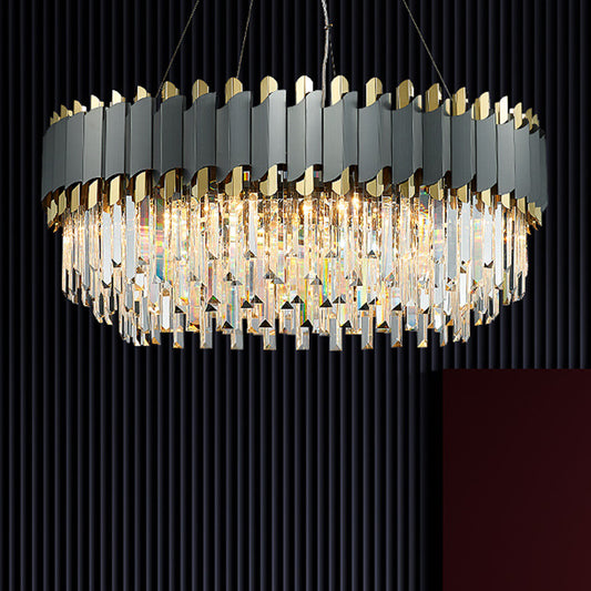 Post-Modern Layered Chandelier Pendant Light Strip Crystal Living Room Hanging Light in Gold-Black Clearhalo 'Ceiling Lights' 'Chandeliers' 'Modern Chandeliers' 'Modern' Lighting' 2136807