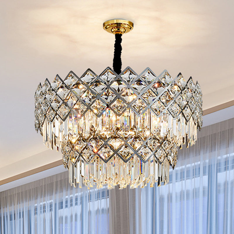 Stainless Steel Multi-Tiered Chandelier Pendant Light Post-Modern Crystal Rhombus Hanging Light Clearhalo 'Ceiling Lights' 'Chandeliers' 'Modern Chandeliers' 'Modern' Lighting' 2136840