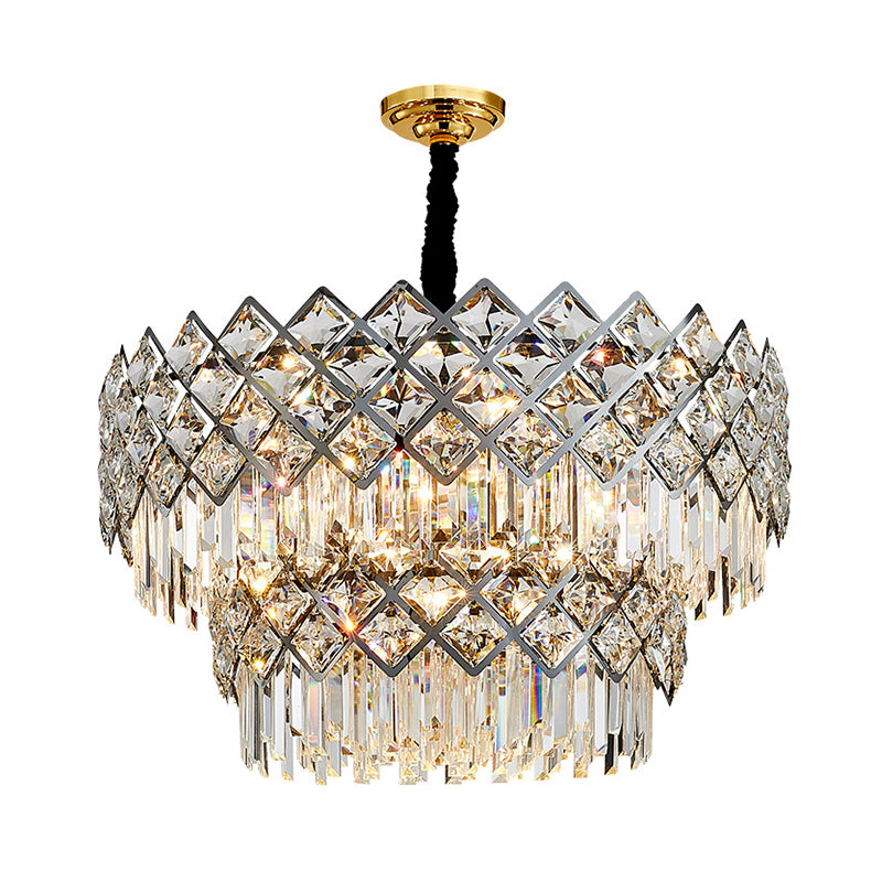 Stainless Steel Multi-Tiered Chandelier Pendant Light Post-Modern Crystal Rhombus Hanging Light Clearhalo 'Ceiling Lights' 'Chandeliers' 'Modern Chandeliers' 'Modern' Lighting' 2136842