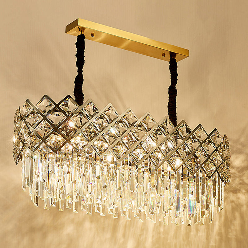 Stainless Steel Multi-Tiered Chandelier Pendant Light Post-Modern Crystal Rhombus Hanging Light 10 Stainless-Steel Clearhalo 'Ceiling Lights' 'Chandeliers' 'Modern Chandeliers' 'Modern' Lighting' 2136843